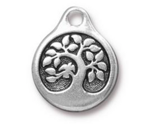 Bird in a Tree Charm  - Antique Silver - TierraCast