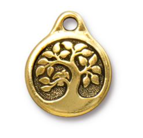 Bird in a Tree Charm  - Gold - TierraCast