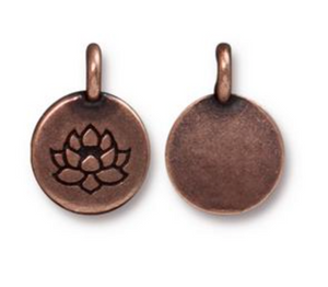 Circle Lotus Flower Charm - Copper - TierraCast