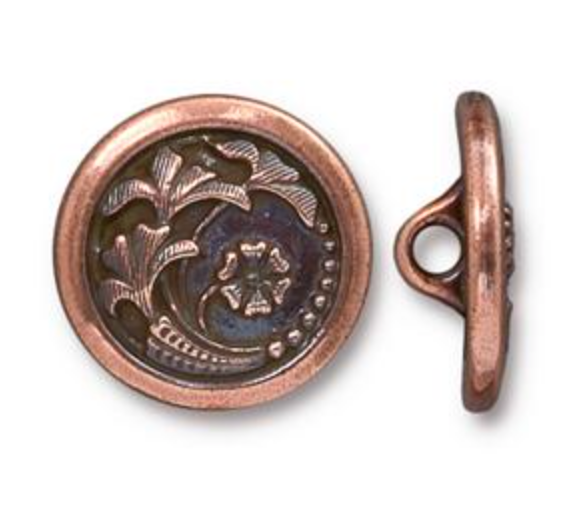 Button:  Czech Flower by Tierracast:  Copper