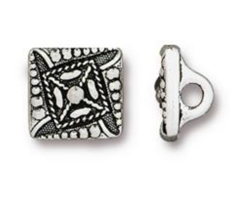 Button:  Czech Square by Tierracast:  Antique Silver