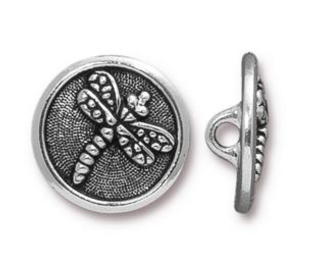 Button:  Dragonfly by Tierracast:  Silver