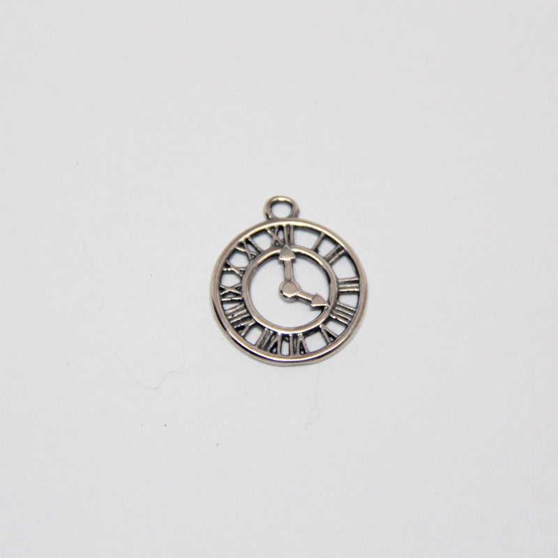 Roman Numeral Clock Charm - Antique Silver - B & B Beads