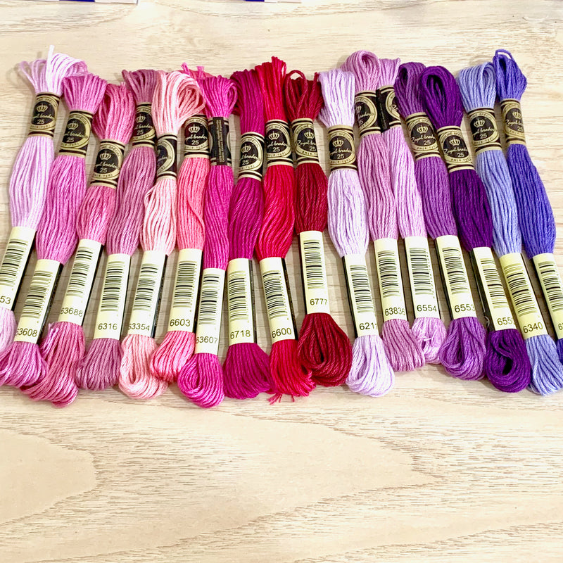 Pink and Purple Colors:  6 Strand Embroidery Floss