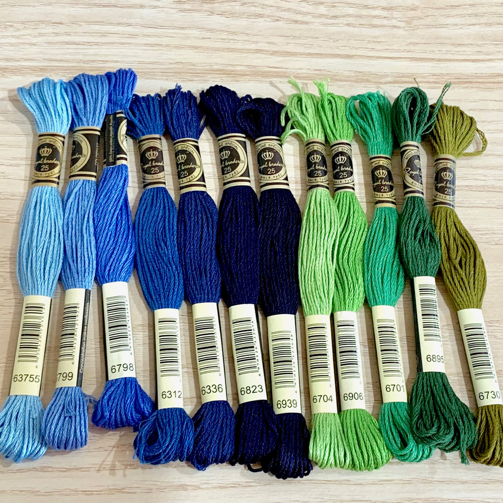Blue and Green:  6 Strand Embroidery Floss