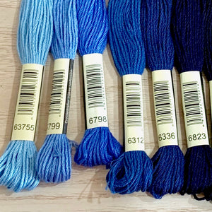 Blue and Green:  6 Strand Embroidery Floss