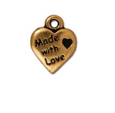 Made with Love Heart Charm  - Gold - TierraCast