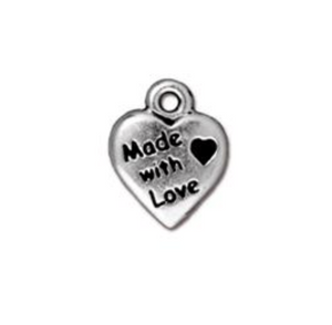 Made with Love Heart Charm  - Silver - TierraCast