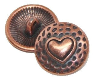 Button Pokadot Heart - Copper Plated
